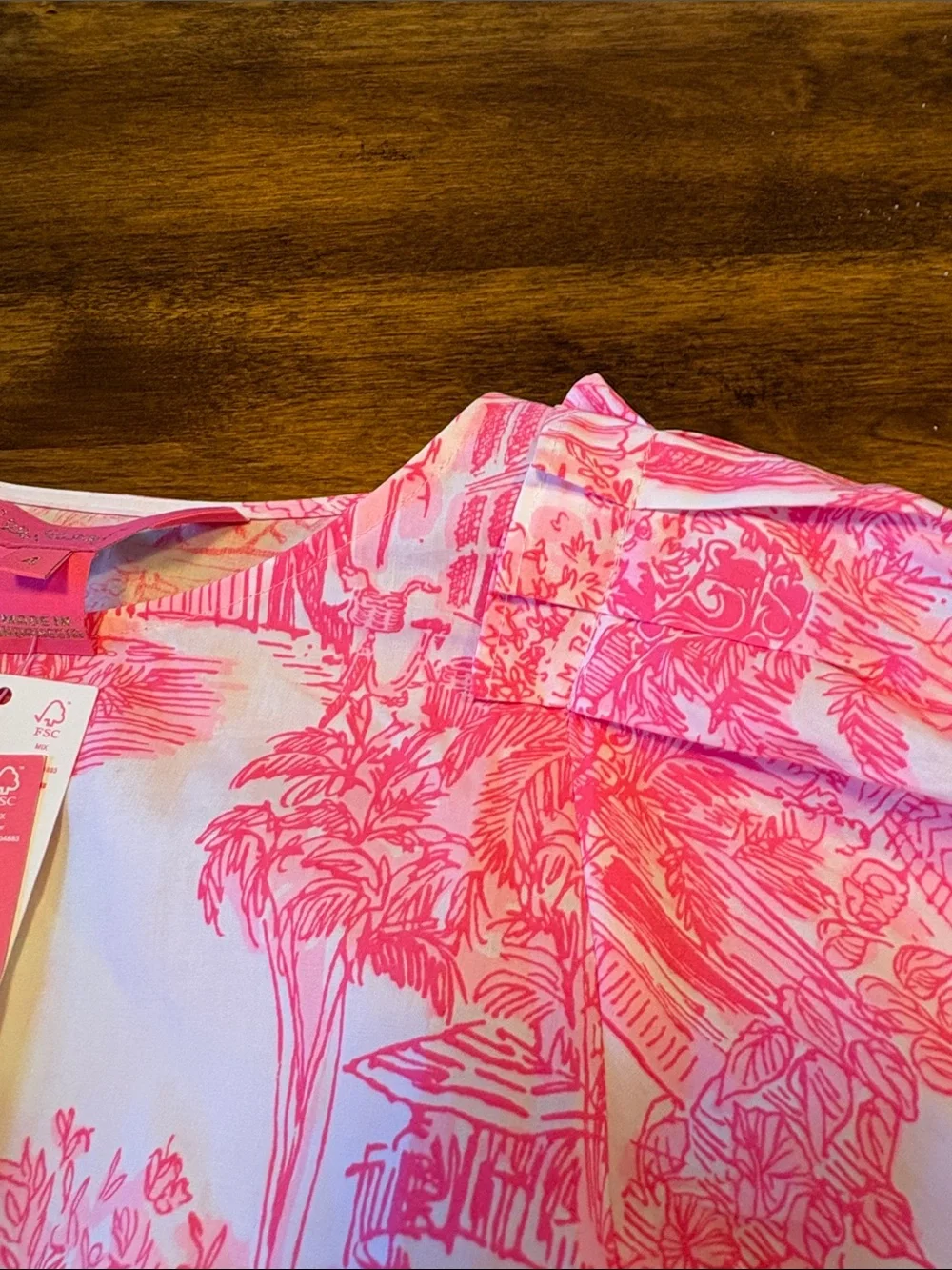 Lilly Pulitzer Barbara 3/4 Sleeve Cot White and Hot Pink